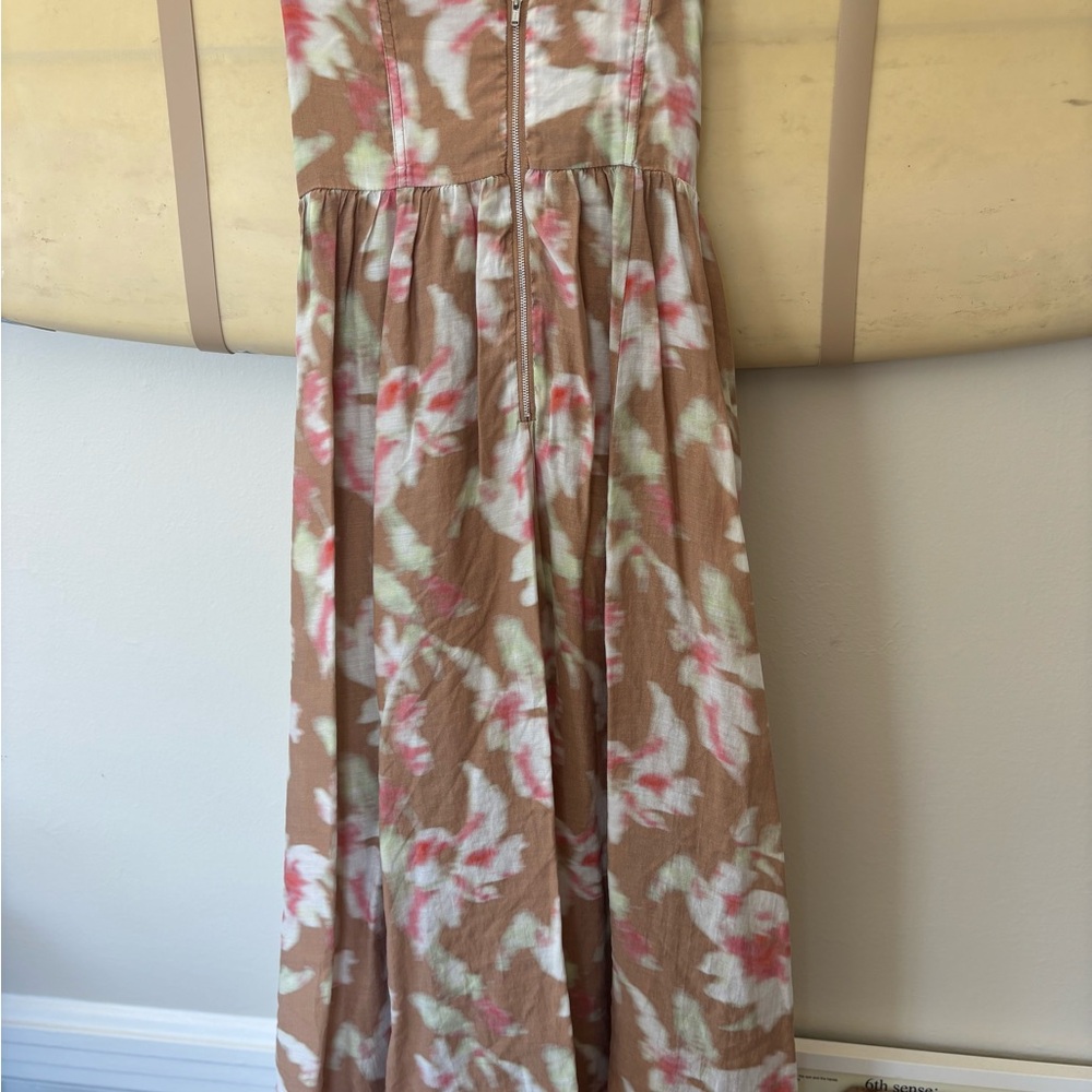 Bardot Strapless Floral Maxi Dress in Beige and Pink - Picture 8 of 10